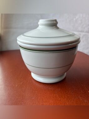 Vintage D.E. McNicol Vitrified China Sugar Bowl White With Green Stripes